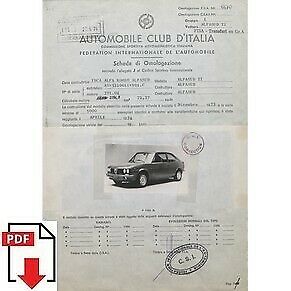 1974 Alfa Romeo Alfasud TI FIA homologation form PDF download (ACI)